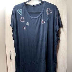 🇺🇸 Knapp Studio Black Blouse with Heart Embellishments, Size 3XL